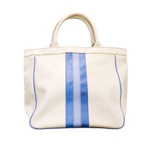 Vintage Luggage Tote Purse in Cream and Blue